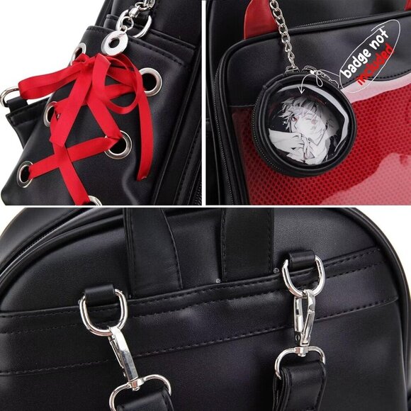 Goth Ita Bag Backpack Pin Display Women Halloween Purse Crossbody Bag Black Red main image 4